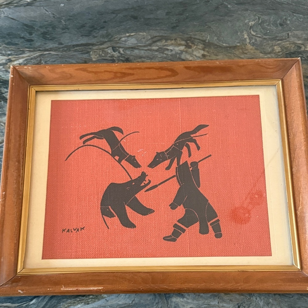 Helen Mabel Nigiyok Kalvak (1901-1984) Framed Inuit Silkscreen On Burlap